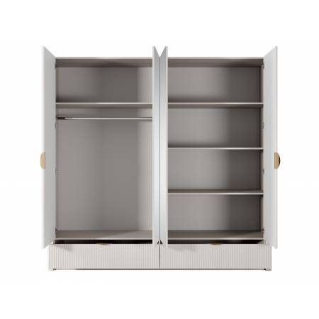 Szafa z lustrem beżowa 213 cm ryflowane fronty zaokrąglone boki LANETT